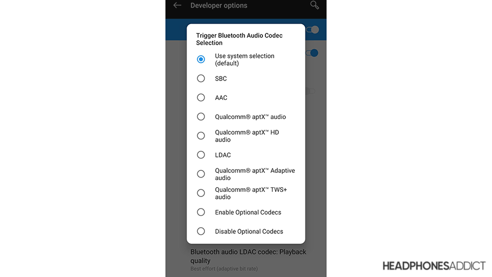 Android-Bluetooth-audio codec selection menu