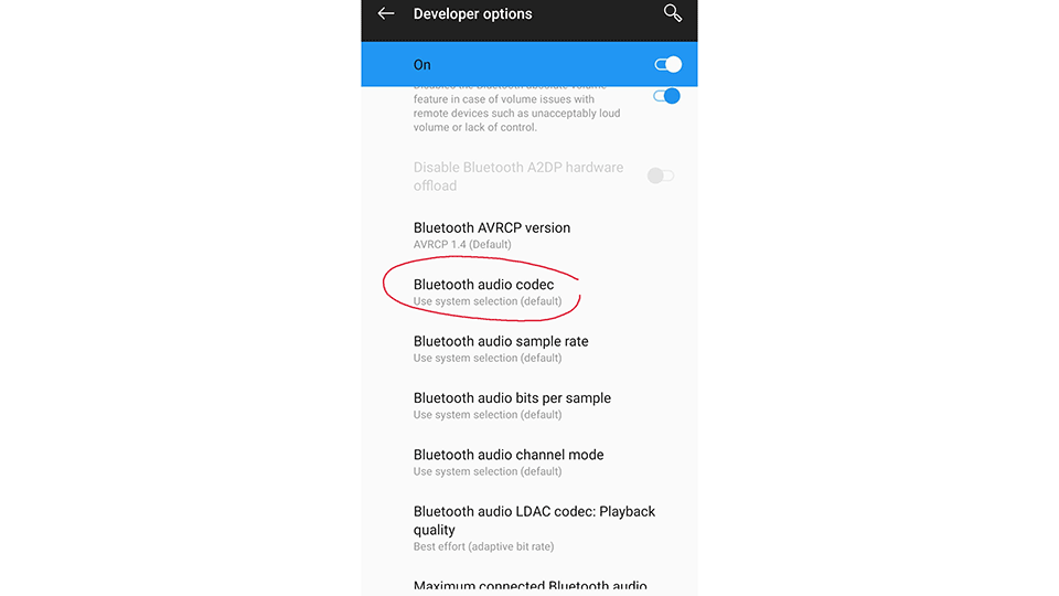 Android-Bluetooth codec menu