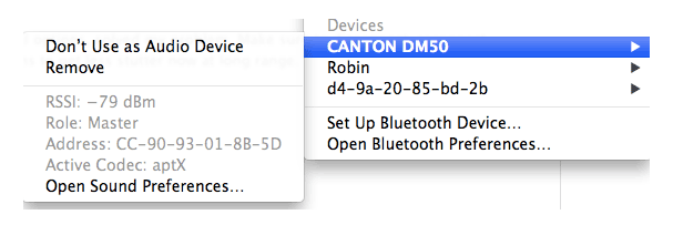 Mac Bluetooth devices menu