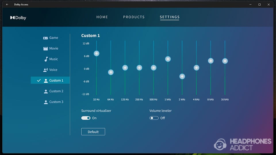 Dolby Access custom widget with EQ