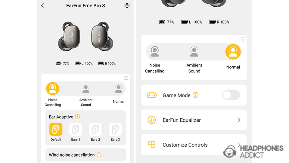 EarFun Free Pro 3 app front page