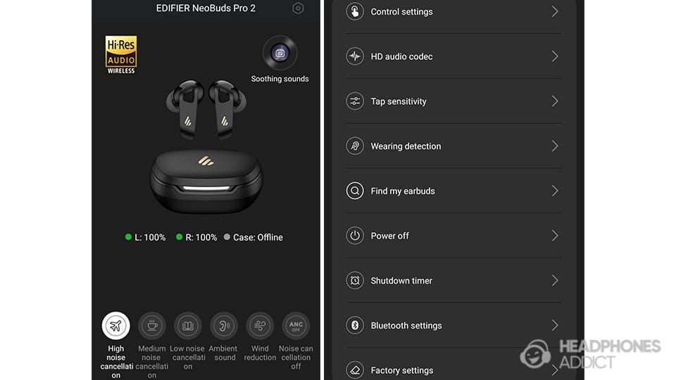 Edifier NeoBuds Pro 2 front page and settings