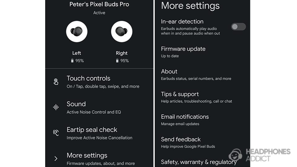 Google Pixel Buds Pro settings