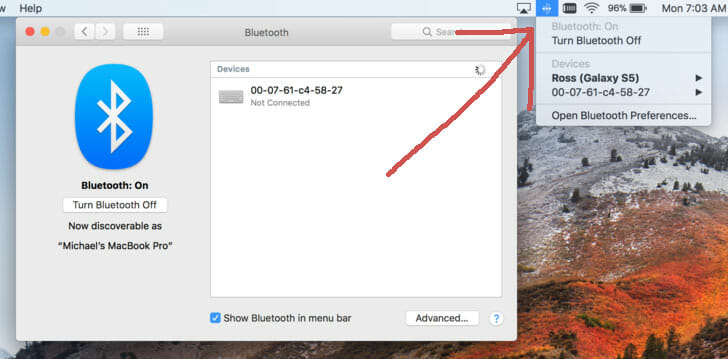 Mac Bluetooth menu button