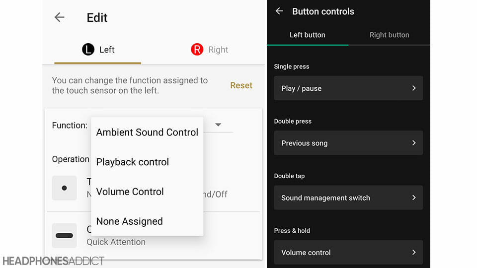 Sony WF-1000XM4 control customization