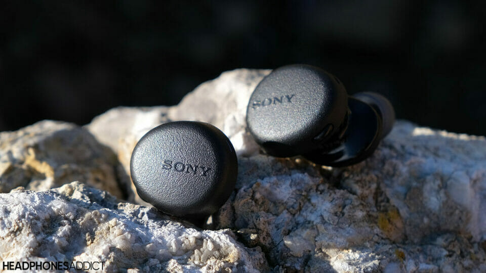 Sony WF-XB700 on a rock