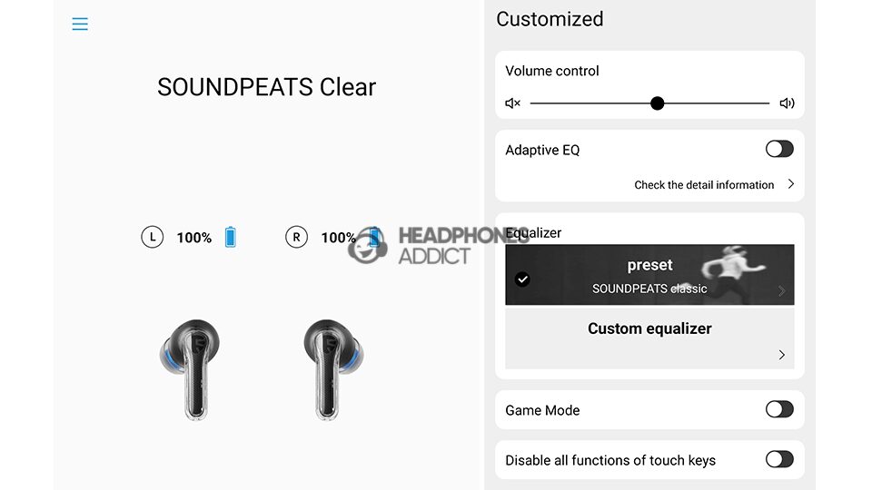 SoundPEATS Clear app first page