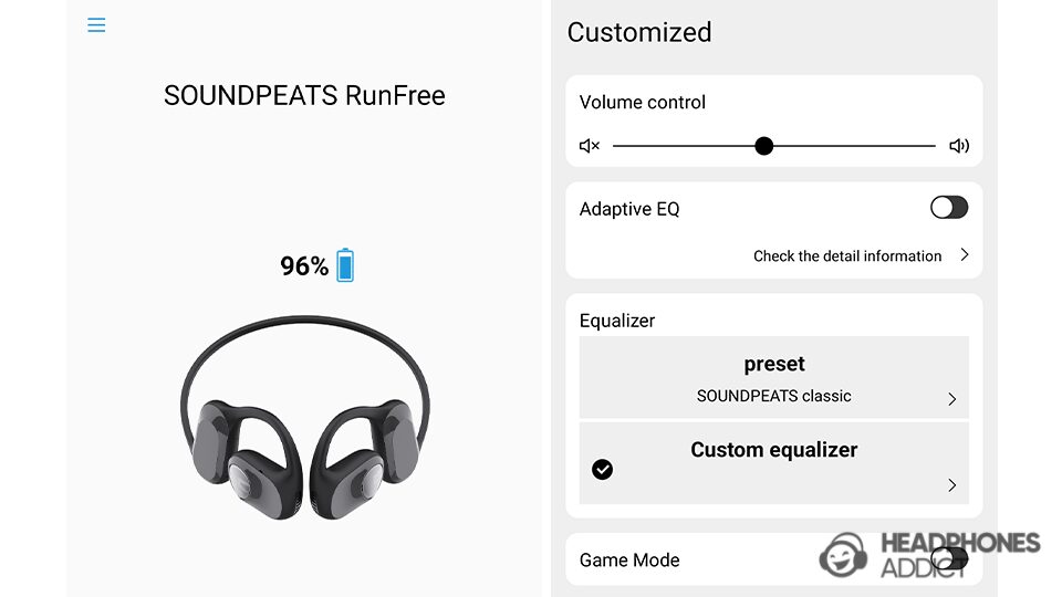 SoundPEATS RunFree app settings