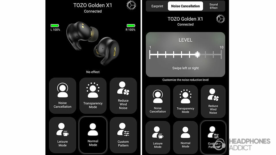 TOZO Golden X1 ANC modes