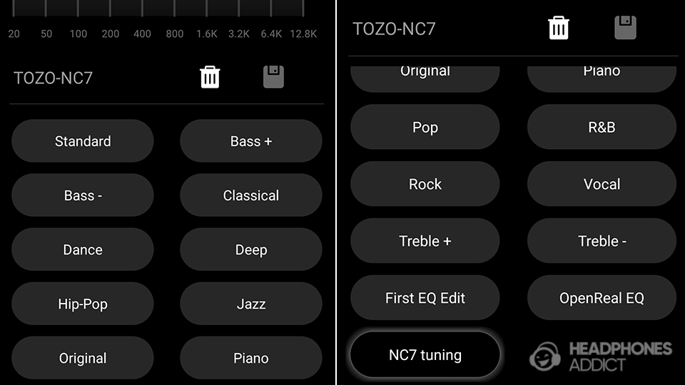 TOZO NC7 EQ settings app